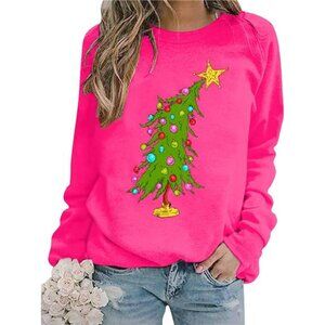 Women’s Christmas Sweatshirt - Cute Tree Graphic Long Sleeve Shirt